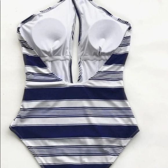 CUPSHE Blue Striped Wrap Halter One-piece Beach/Swimwear size medium - Picture 2 of 5